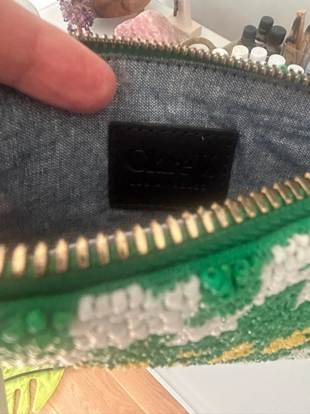 NWT Clare V Le Vibe Green, White & Yellow Hand Beaded Clutch Bag - Picture 9 of 10